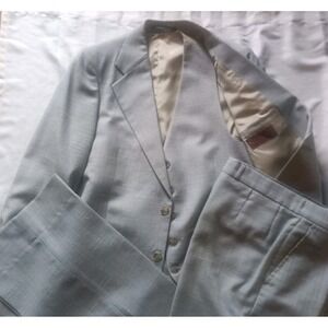 Vtg Yves Saint Laurent 1960's Blue/Beige Plaid 3 Piece Suit 40L-31x32 Wide Leg